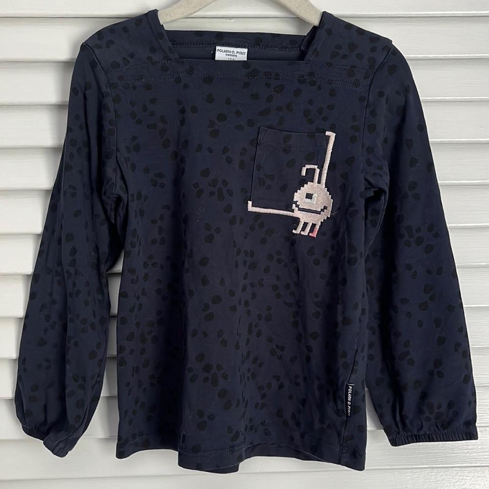 Polarn O. Pyret square neck alien embroidery pocket shirt 3 - 4 years
